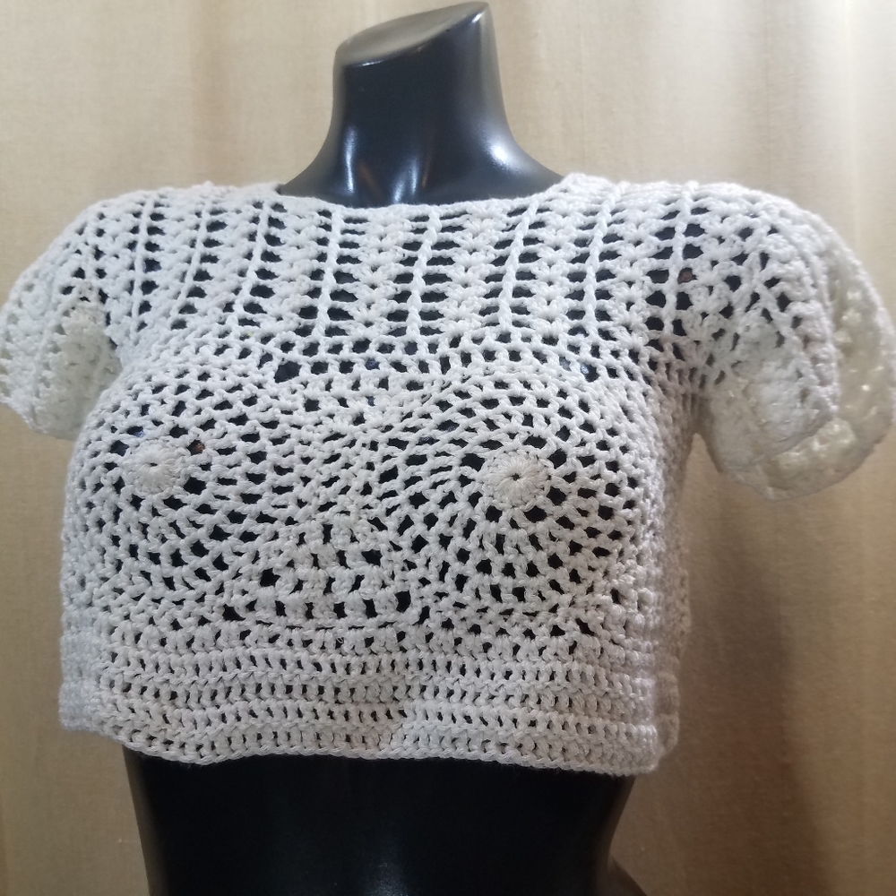 SHOWPO. White Open Weave Crocheted Crop Top